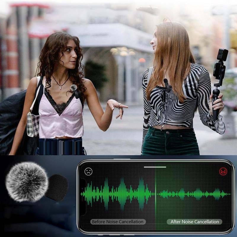 "Trådløs mini lavalier mikrofon med støyreduksjon, kompakt design, enkel å feste, ideell for krystallklar lydopptak."