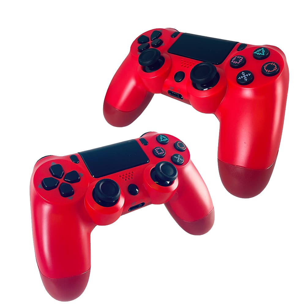 "Trådløs PS4-kontroller med touchpad, lysstripe og vibrasjon, ergonomisk design for komfortabel og intens spilling."