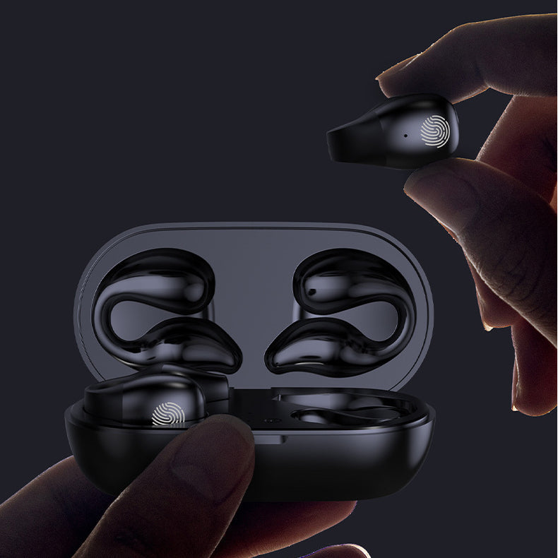 "Trådløse Bluetooth øreplugger, sort, med ergonomisk design og kompakt form. Klar lyd og støyreduksjon."