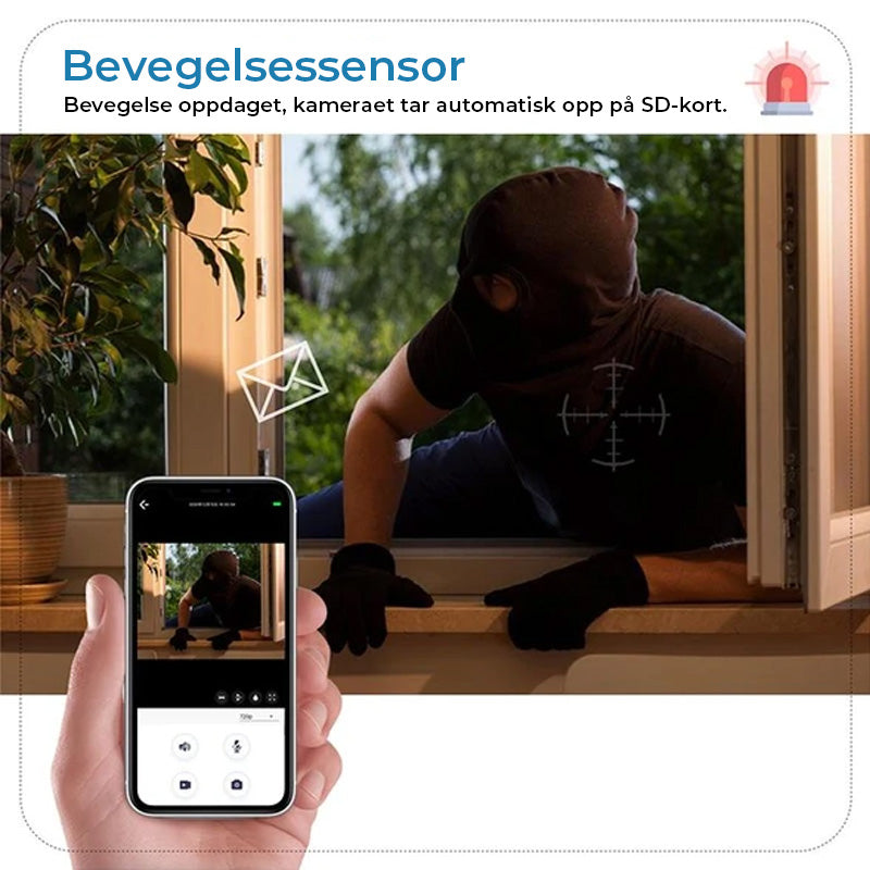 "Trådløst 1080p HD sikkerhetskamera, 360° panoramautsikt, bevegelsessensor, LED-lys, stilig, moderne design"