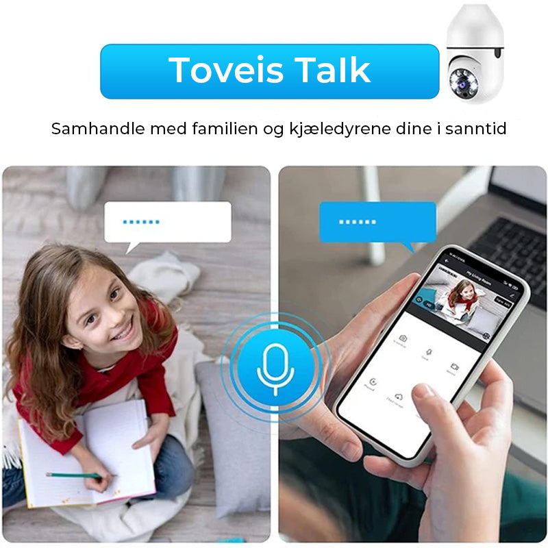 "Trådløst 1080p HD sikkerhetskamera, 360° panoramautsikt, bevegelsessensor, LED-lys, stilig, moderne design"