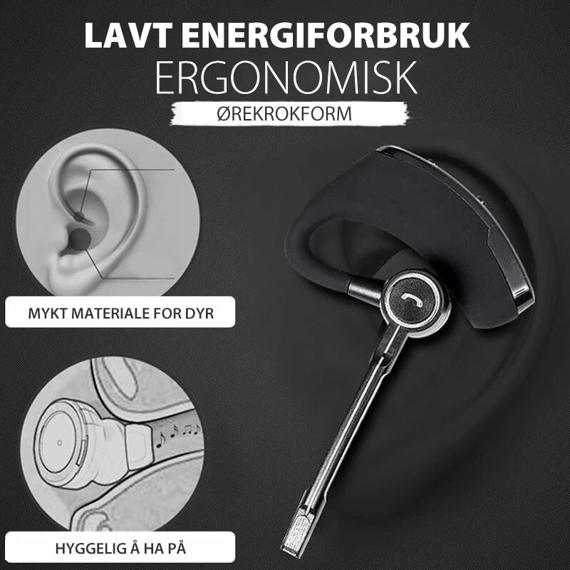 "Trådløst Bluetooth headset med ergonomisk design, støydemping og lave energikrav. Perfekt til arbeid og fritid."