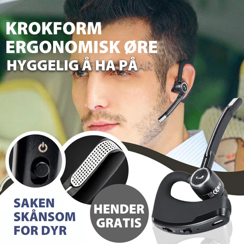 "Trådløst Bluetooth headset med ergonomisk design, støydemping og lave energikrav. Perfekt til arbeid og fritid."