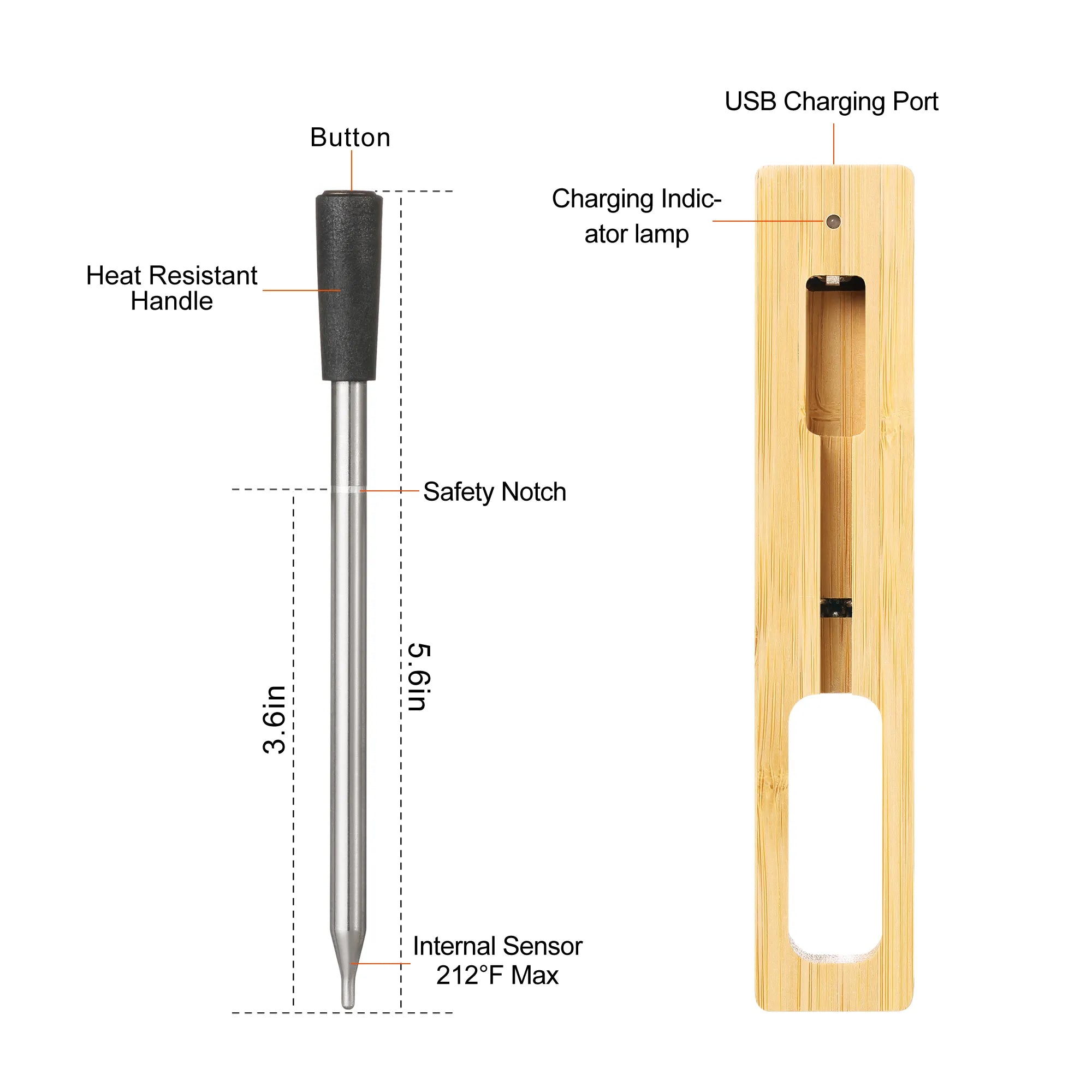 "Trådløst Bluetooth kjøtttermometer i elegant grønn og svart design for presis grilling og matlaging."