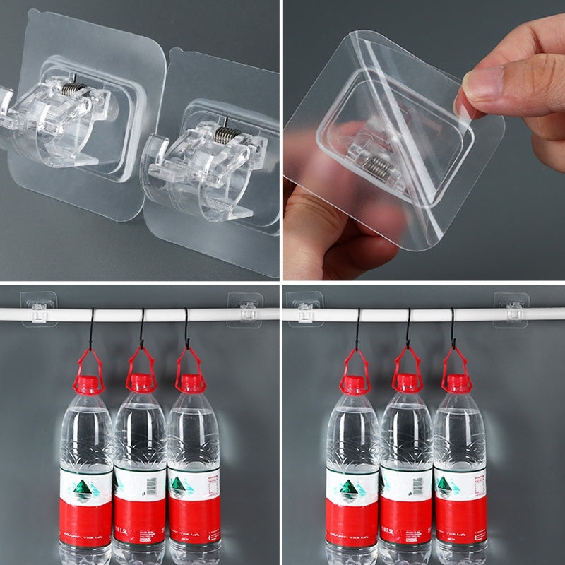 "Transparent justerbar stangklemme for hjem, hvit, veggmontering uten skader. Perfekt for gardiner, vanntett, rustfri."