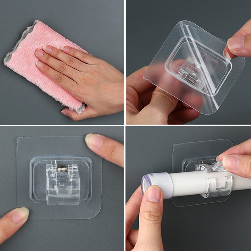 "Transparent justerbar stangklemme for hjem, hvit, veggmontering uten skader. Perfekt for gardiner, vanntett, rustfri."