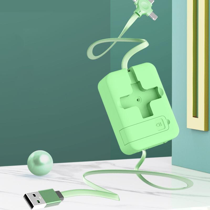 "Tre-i-ett teleskopisk datakabel i rød, svart, blå, grønn, rosa, lilla; uttrekkbar design, kompatibel med iOS, Micro USB, Typ