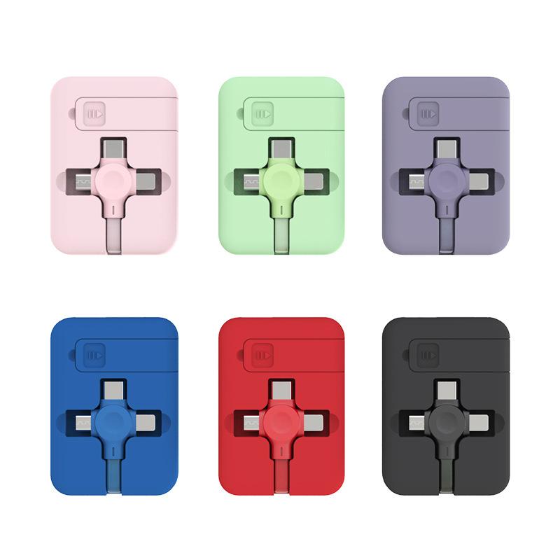 "Tre-i-ett teleskopisk datakabel i rød, svart, blå, grønn, rosa, lilla; uttrekkbar design, kompatibel med iOS, Micro USB, Typ