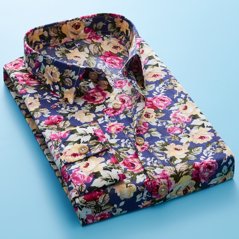 Casual blomstret herreskjorte, kortermet. Trendy sommerlook i myk bomullsblanding, ideell for ferie.
