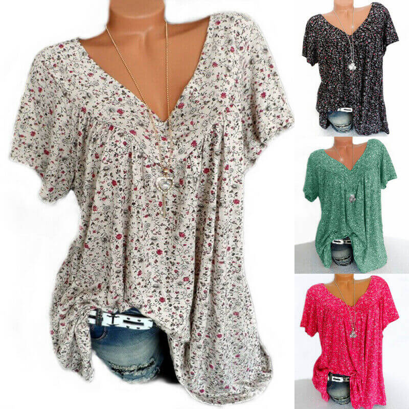 Dame topp med V-hals. Denne sommertoppen er trendy, komfortabel og ideell for casual bruk.