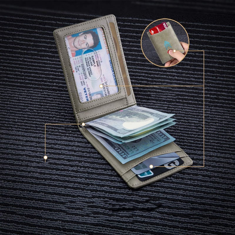 "Tyverisikret kortholder i ekte lær, slank design med RFID-blokkerende teknologi. Passer perfekt i frontlommen."