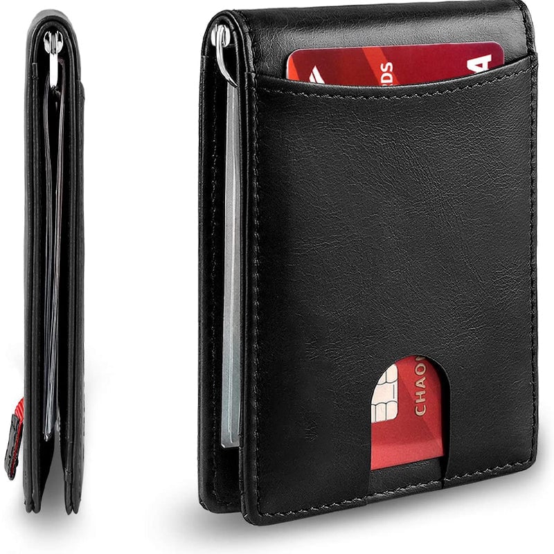 "Tyverisikret kortholder i ekte lær, slank design med RFID-blokkerende teknologi. Passer perfekt i frontlommen."