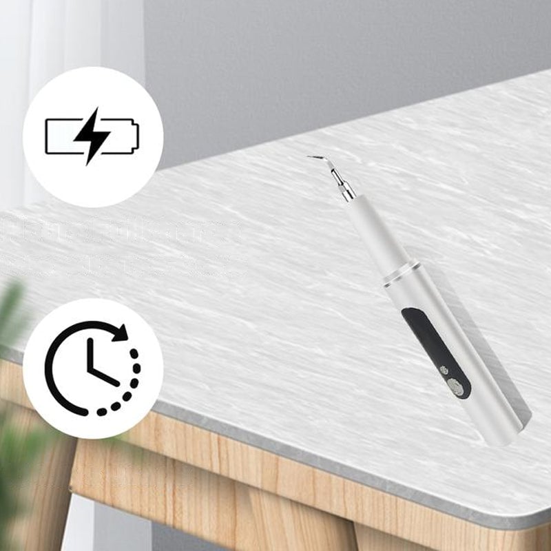 "Ultrasonisk tannrenser, hvit og ergonomisk design med sklisikkert grep, for effektiv profesjonell tannpleie hjemme"