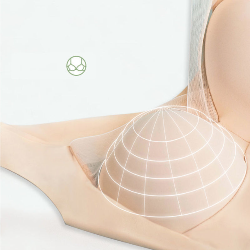 Ultratynn sømløs BH i størrelse L, lett og pustende med trådløst design, brede stropper og 360° stretch for komfort.