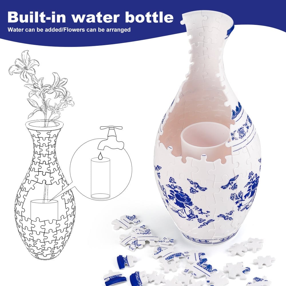 Dekorativ 3D puslespillvase på spisebordet, tilfører stil til måltidene. Perfekt hjemmedekorasjon.