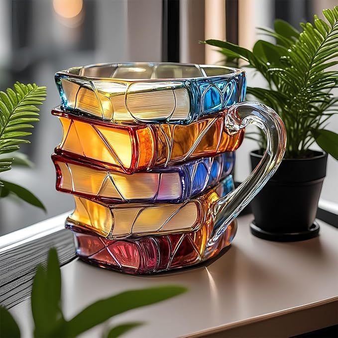 Bokformet kaffekopp i gull, perfekt som gaveide til bokelskere. Multifunksjonell for kaffe og te.