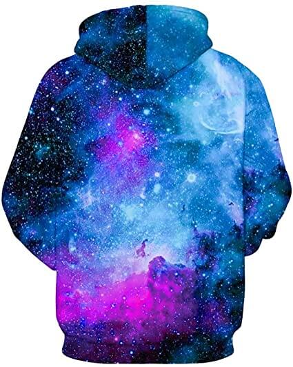 Nærbilde av unisex 3D hettegenser som viser levende, detaljert mønster og fargerikt design.