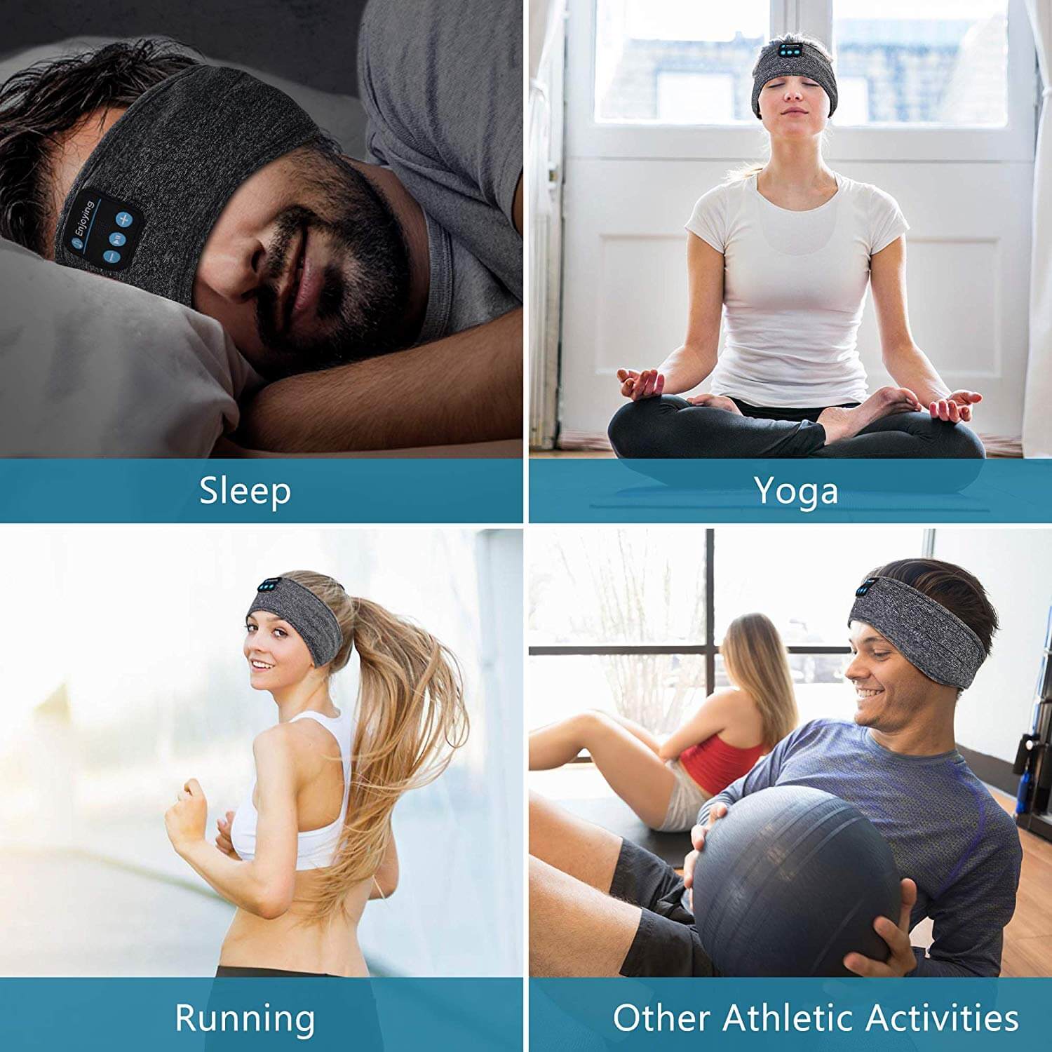 Pannebåndhodetelefoner for sport, perfekt for treningsstudio eller utendørsaktiviteter, unisex.