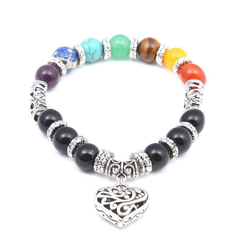 Unisex chakra steinarmbånd med natursteiner for balanse og energi. Healing krystallarmbånd.