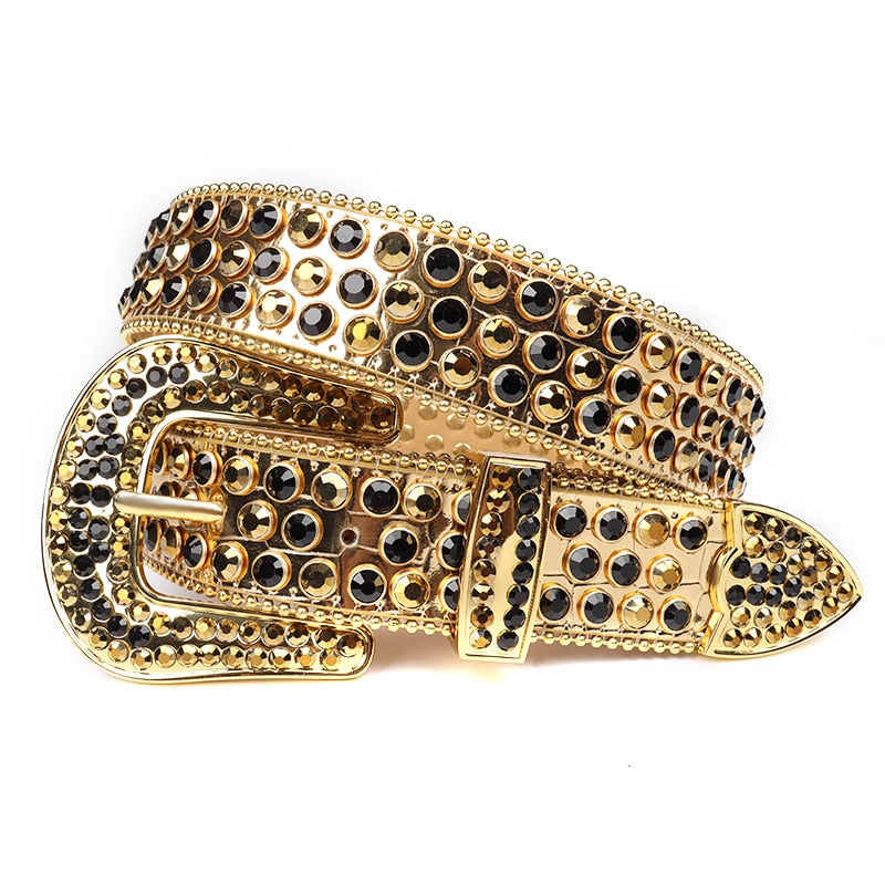 Vestlig diamantbelte med skinnende rhinestones, unisex, i imitert skinn for en autentisk stil.