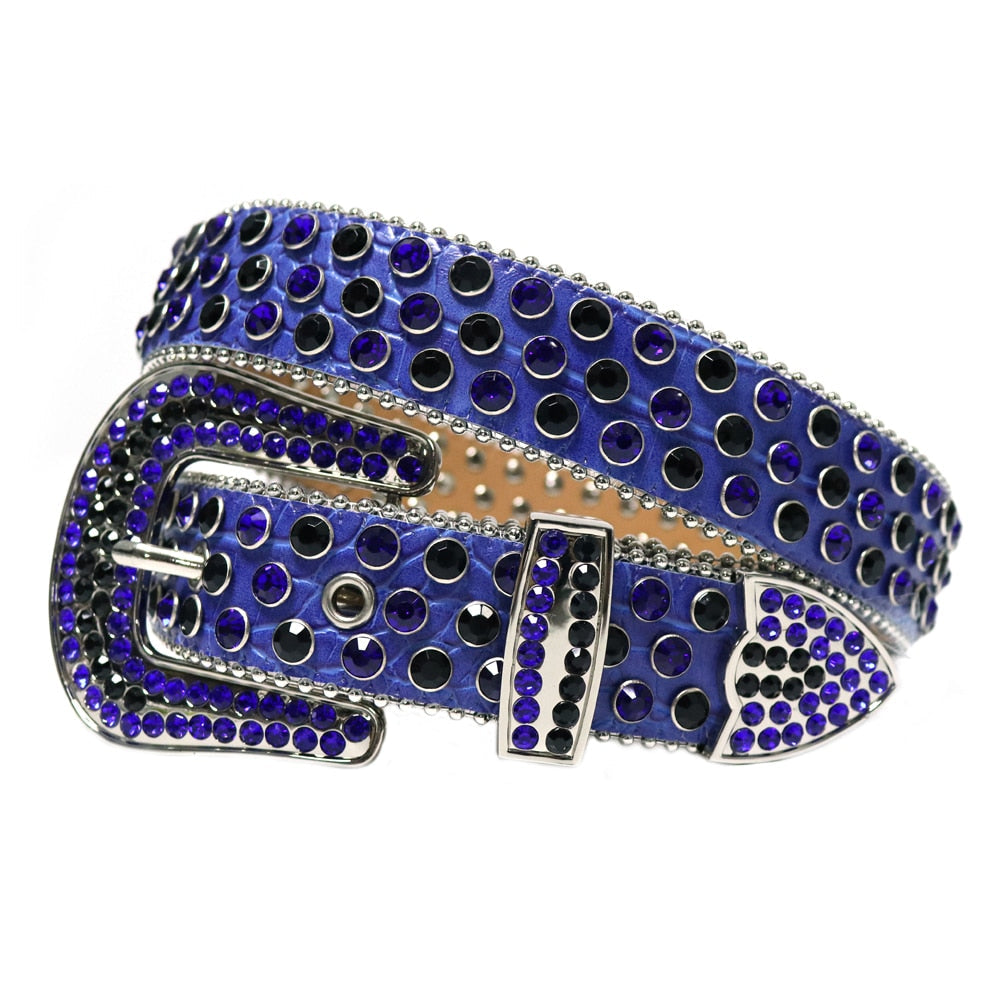 Punk-inspirert diamantbelte, unisex, med edgy strass og rhinestones for fest.