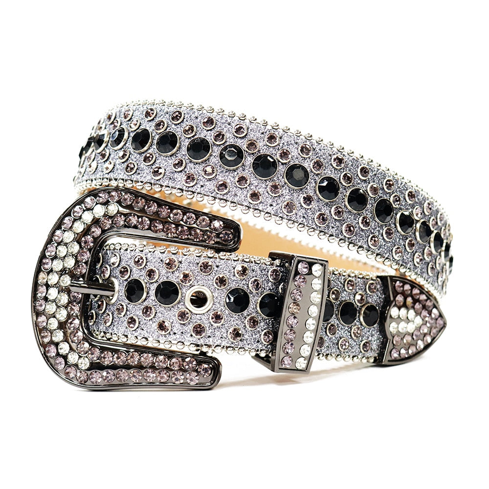 Skinnende strassbelte, unisex, med diamantlignende krystaller for et eksklusivt preg.