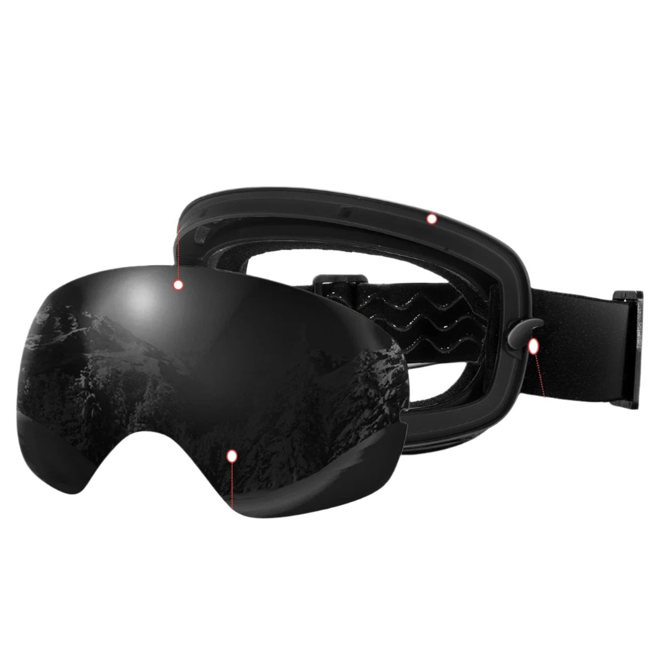 Produktbilde av skibriller fra siden, fremhever robust design for vintersport
