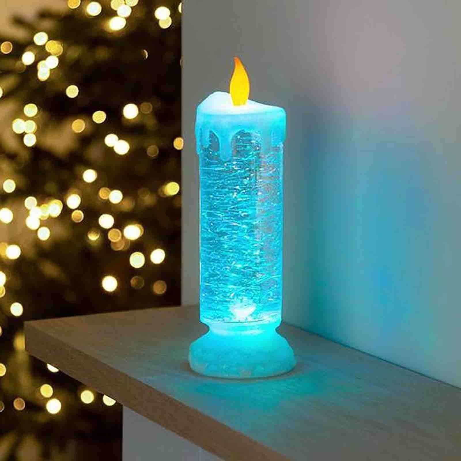 LED-stearinlys med kontinuerlig fargeskift og glitter, innkapslet i et elegant krystallglass, perfekt nattlys.