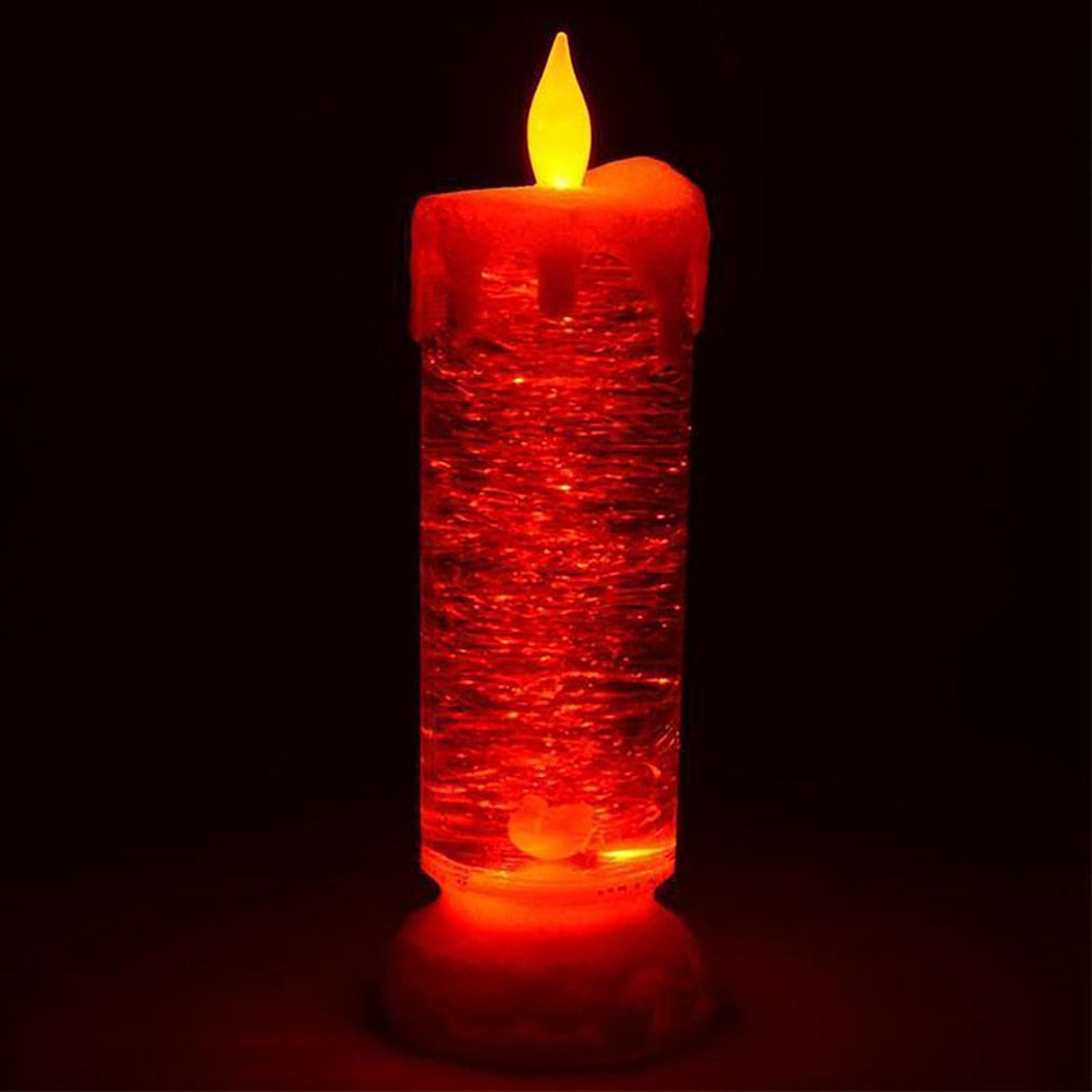 Moderne LED-stearinlys i krystallglass med fargeskiftende glitter, et stemningsfullt blikkfang i hjemmet.