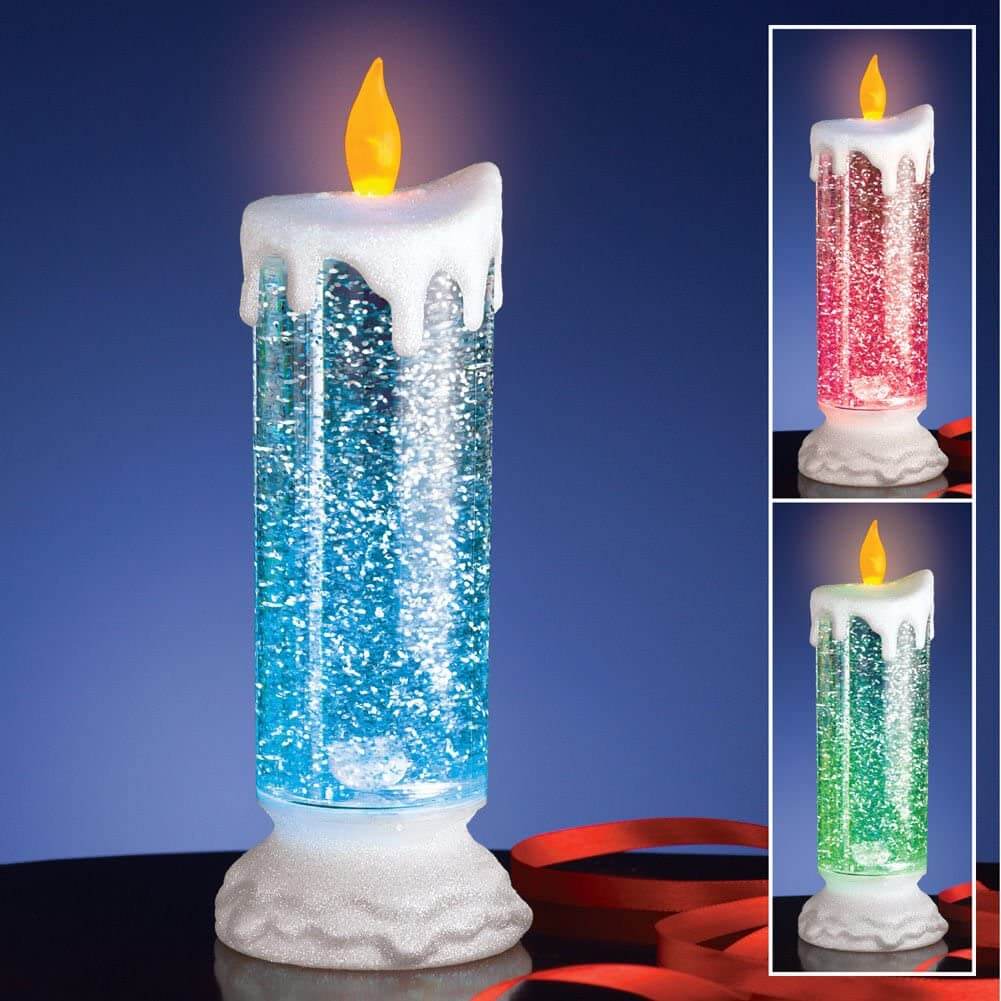 Elegant LED-stearinlys i krystallglass, med fargeskiftende glitter som nattlys eller borddekorasjon.