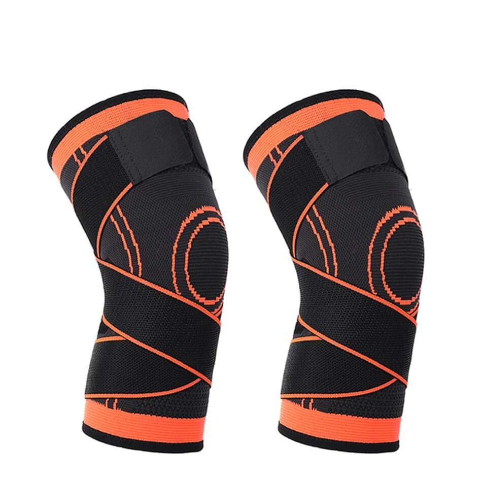 To unisex knebeskyttere i svart polyester, viser fleksibilitet og design for sport og generell leddstøtte.