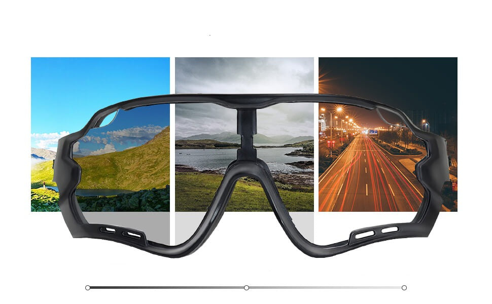 Unisex fotokromatiske sportsbriller med UV-beskyttelse, mørknet glass