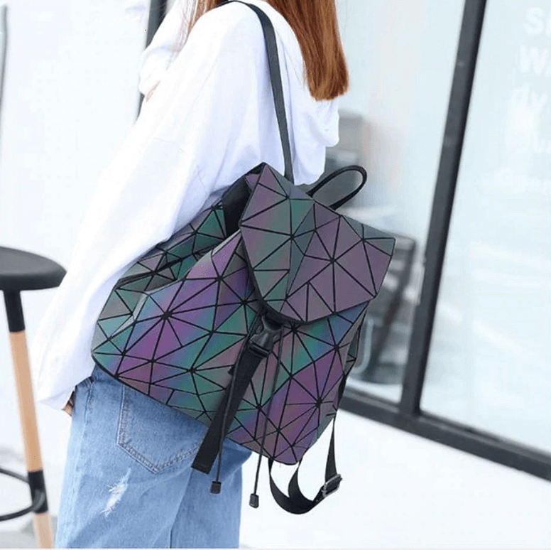 Unisex lysende geometrisk ryggsekk, fleksibel og romslig veske