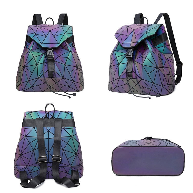Geometrisk ryggsekk som lyser, reflekterende effekt, unisex bruk