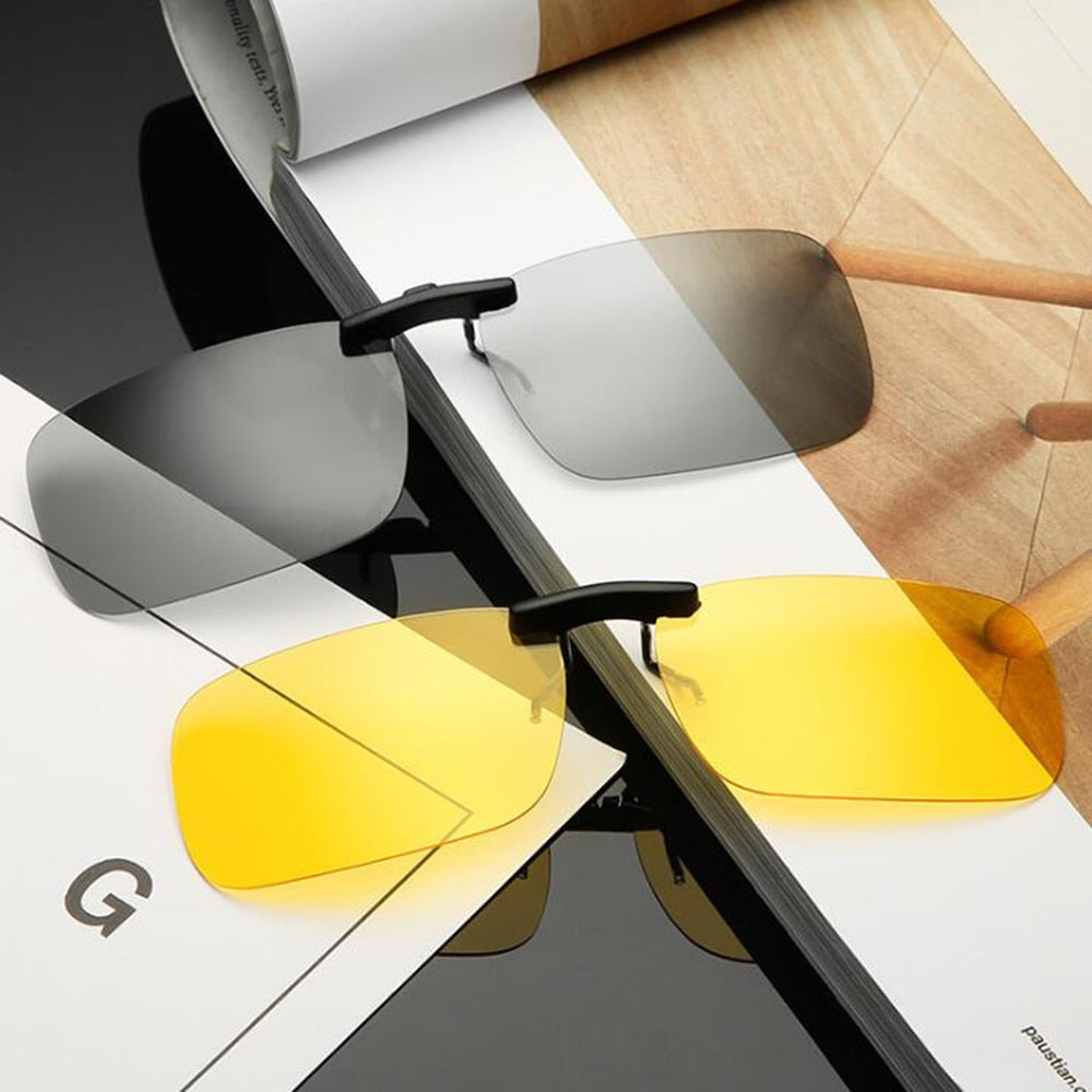 Svarte unisex klips-solbriller med polariserte TAC-linser, ideelle som kjørebriller