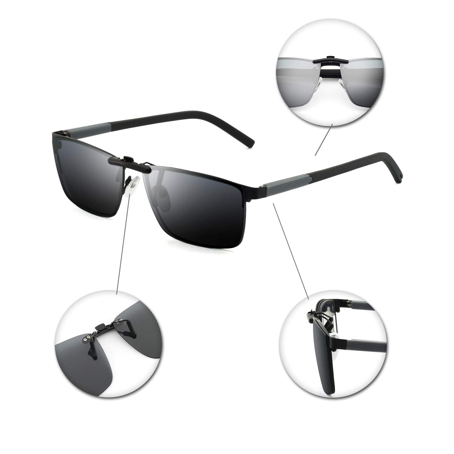 Moderne unisex klips-solbriller i acetatramme, polariserte for optimal øyebeskyttelse