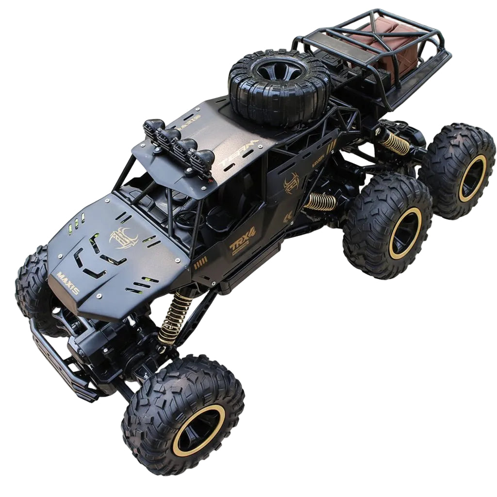 Unisex RC monstertruck med kraftig 6-hjulsdrift og skarpe LED-lys for spennende offroad-eventyr.