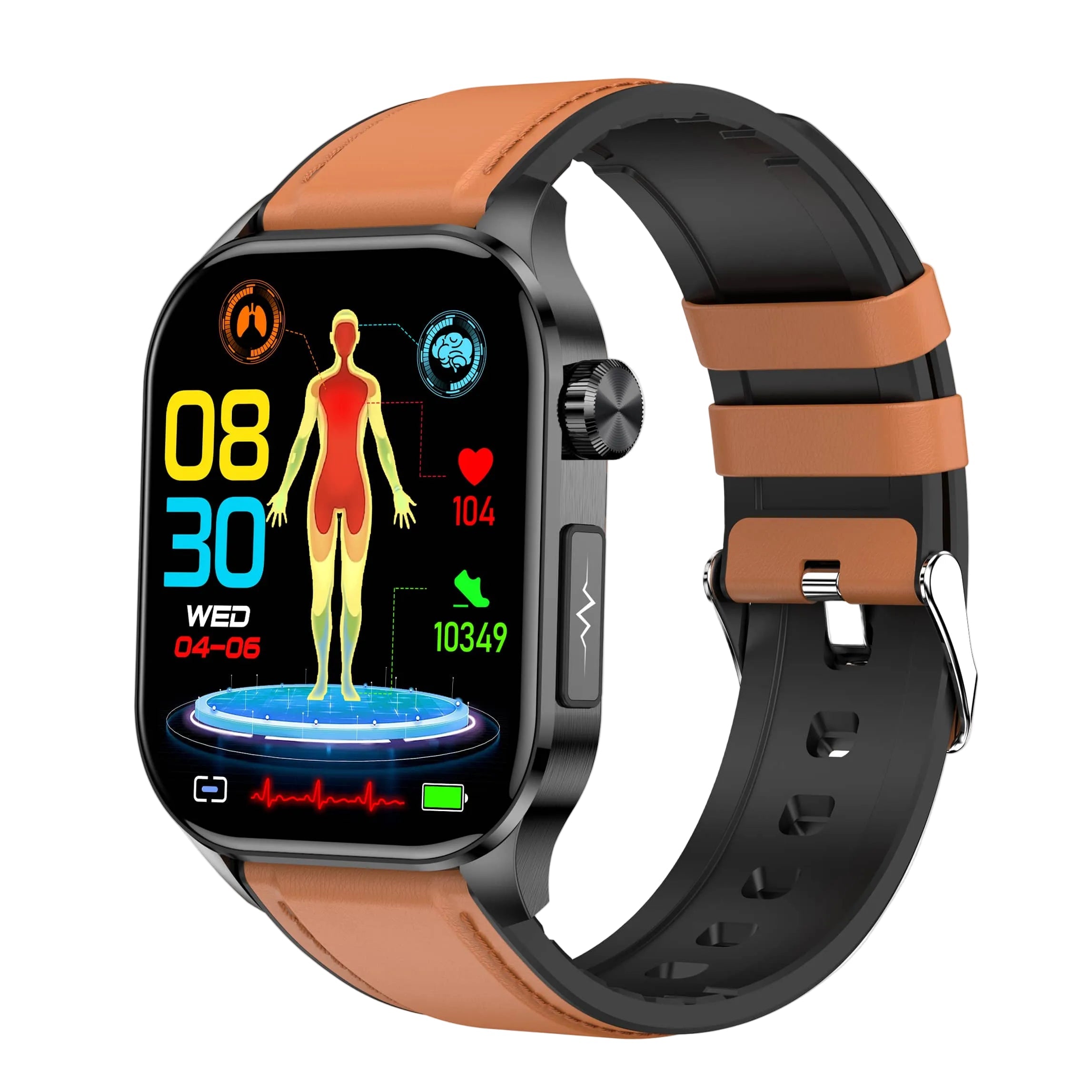 Unisex smartklokke med avansert helseovervåking, AMOLED skjerm. Vanntett fitnessklokke for iOS/Android.