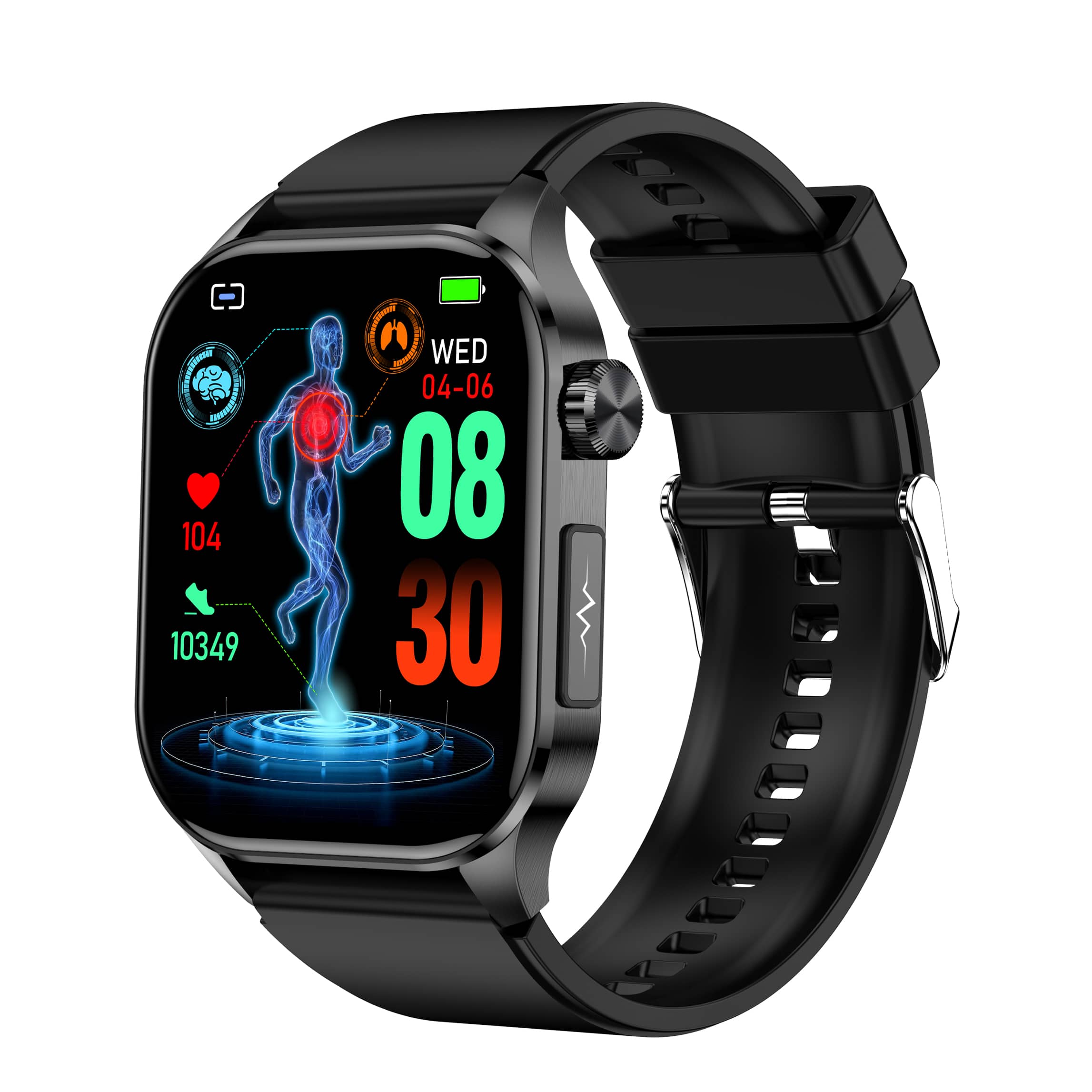 Person som jogger med smartklokke. Fitnessklokke sporer treningsdata i sanntid på AMOLED-skjerm.