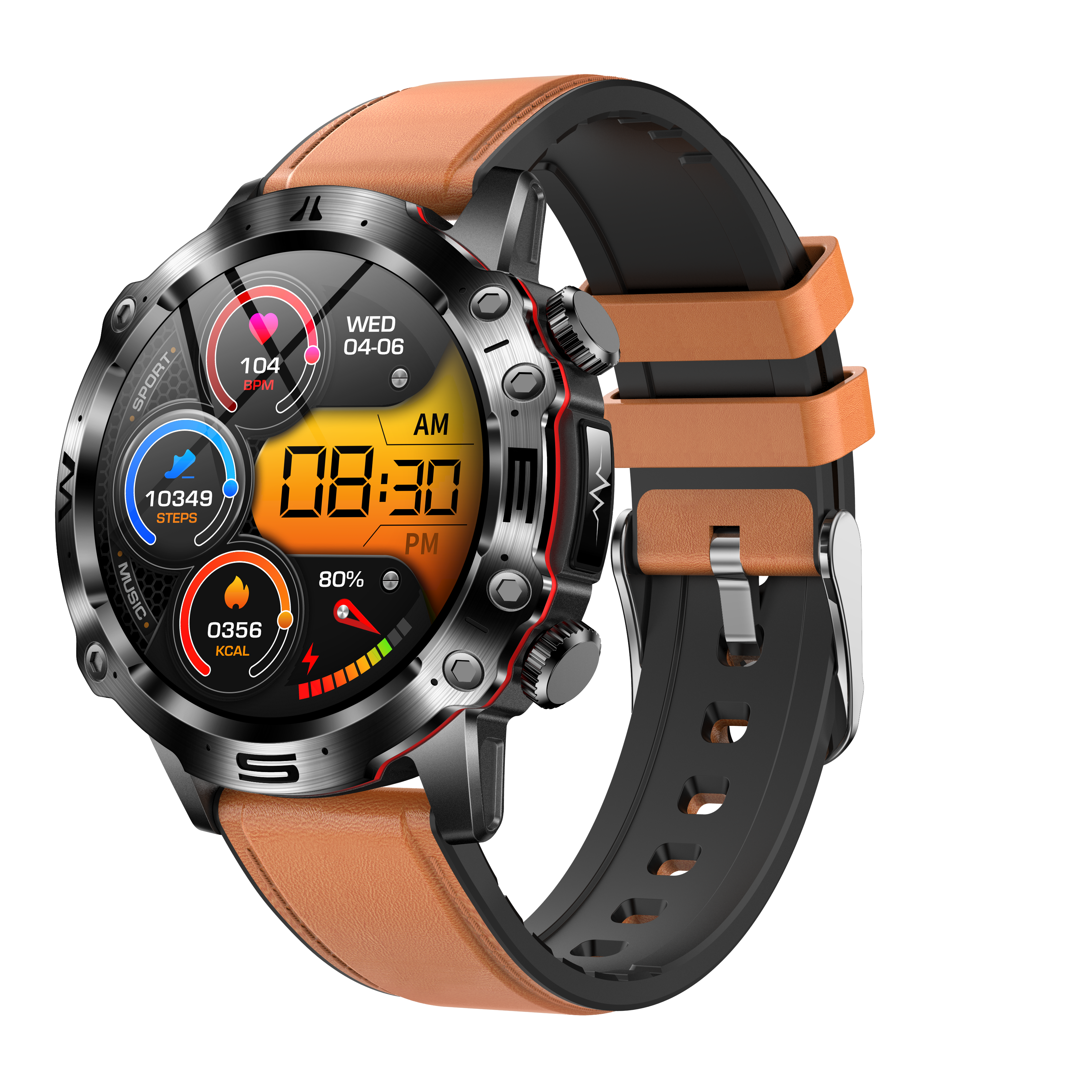 Unisex smartklokke for helse og fitness, med EKG-monitor, blodsukkermåler og AMOLED-touchskjerm.