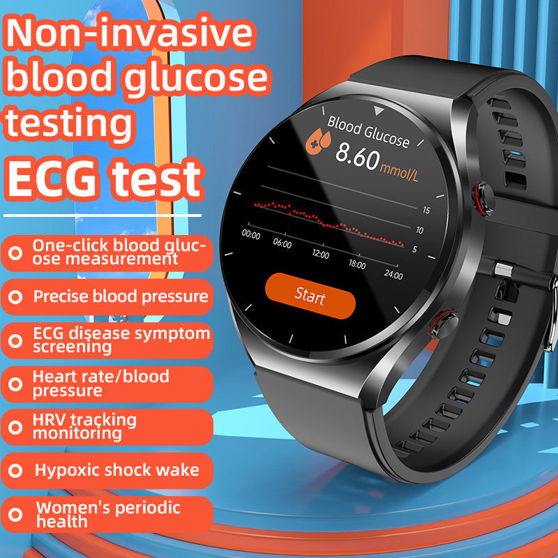 Avansert unisex smartklokke for EKG, blodsukker og puls. Inkluderer aktivitetssporing og velvære.