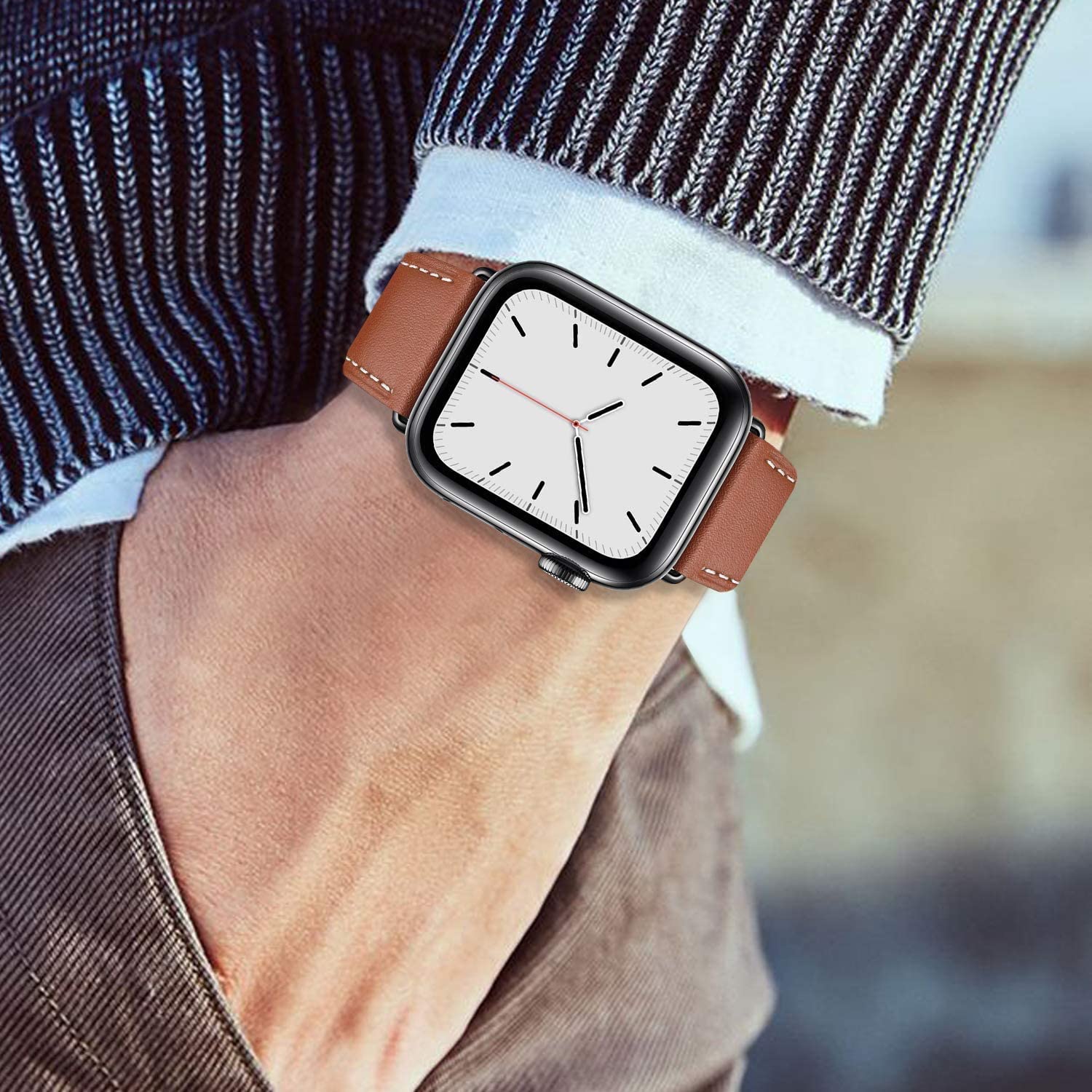 Stilren unisex smartklokkereim, syntetisk skinn, grå, robust og holdbar for daglig bruk