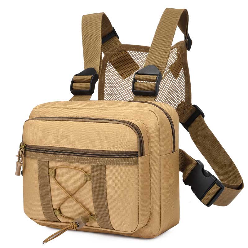 Camouflage chest bag, military style, waterproof sports gear for unisex use.