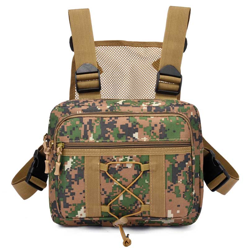 Tactical chest bag viewed from the back, showing adjustable straps for a versatile fit.