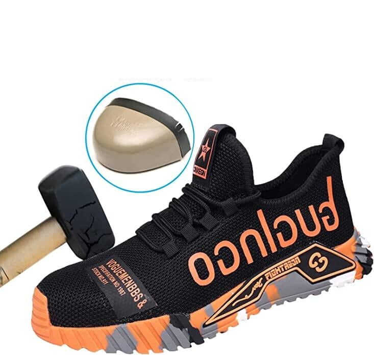 Sideprofil av unisex sikkerhetssko, fremhever ergonomisk design og dempet såle