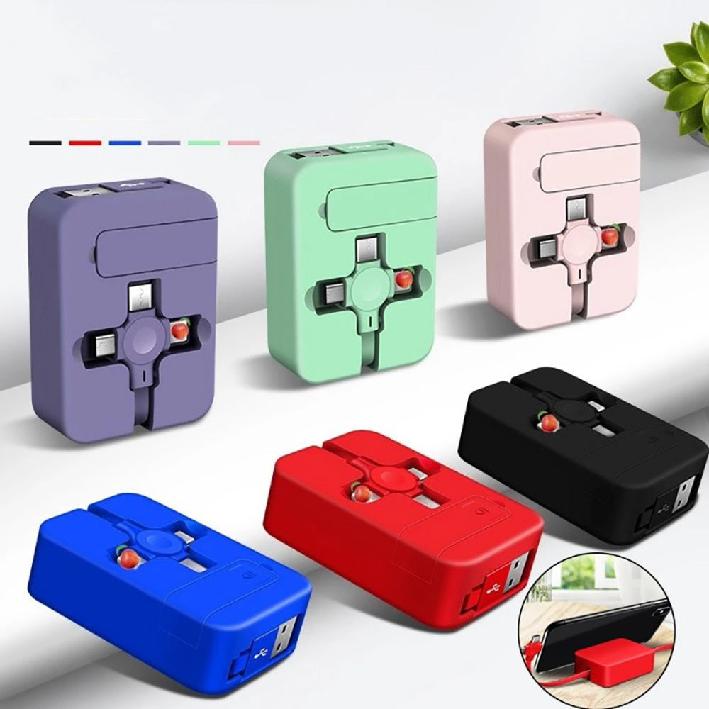 Allsidig 3-i-1 mobilladekabel med utfellbar holder, passer alle enheter.