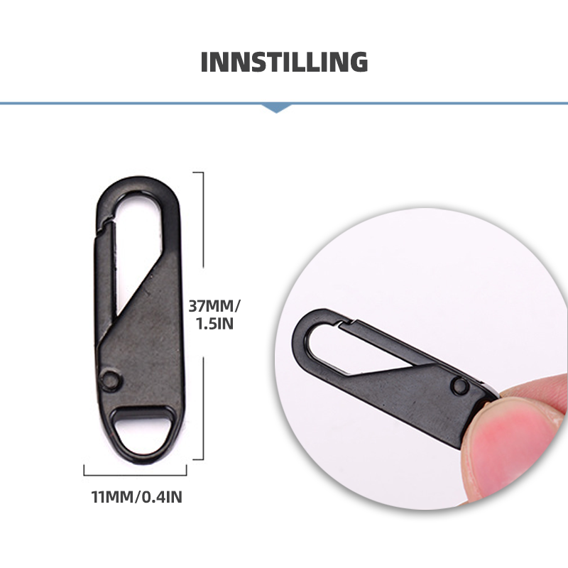 "Universalt metall glidelåshode i slitesterke farger, perfekt for jakker og vesker. Enkel installasjon, høy holdbarhet."