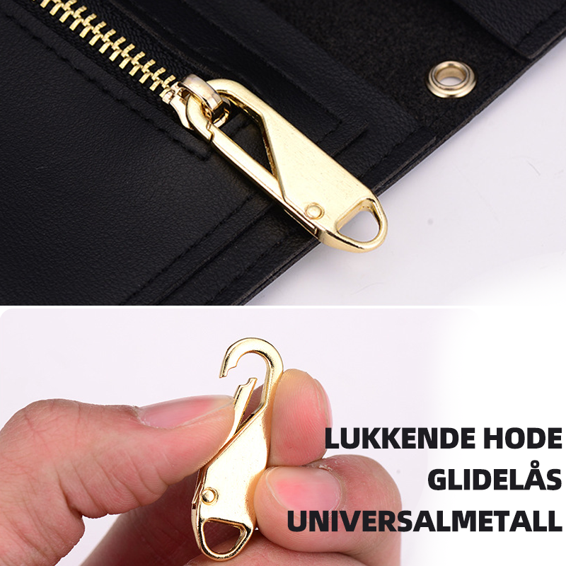 "Universalt metall glidelåshode i slitesterke farger, perfekt for jakker og vesker. Enkel installasjon, høy holdbarhet."