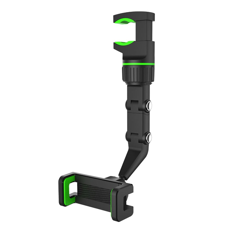Ergonomisk mobilholder som festes til bilens ryggespeil. Fremmer sikker kjøring med lett tilgang til telefonen.