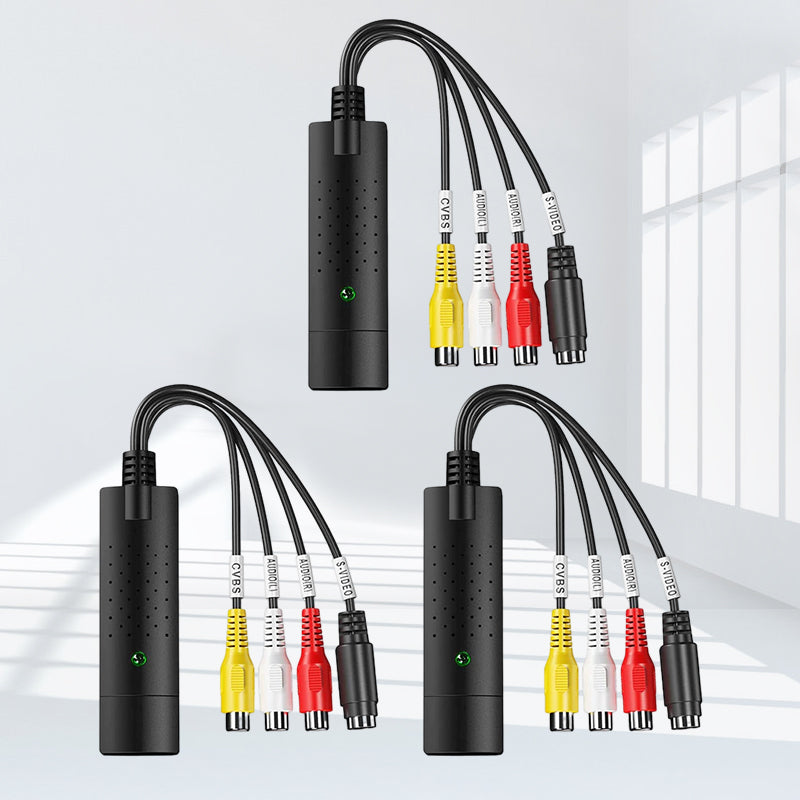 "USB videoopptakskort for enkel konvertering, svart adapter med USB-plugg, til video til digital overføring."